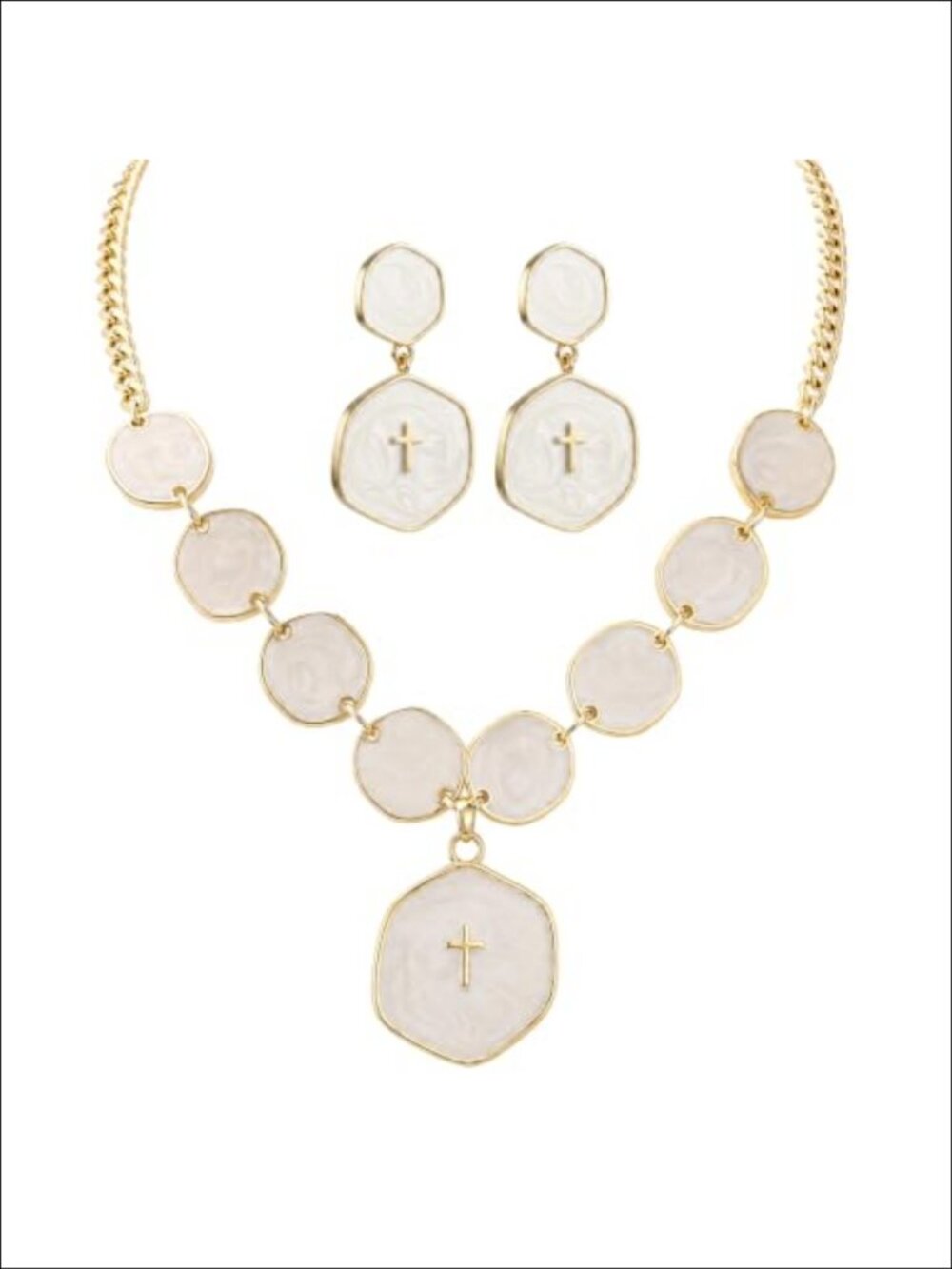 Gold Plated Cross Necklace Earring Set Women Religious Jewelry Gift